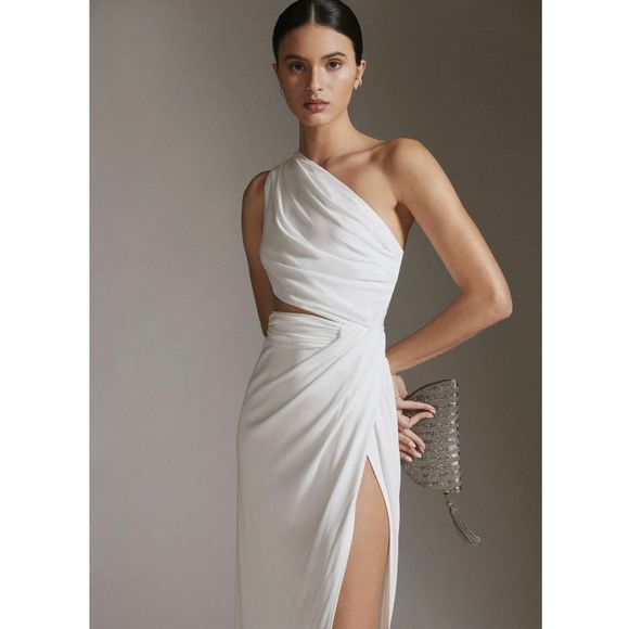 New Ronny Kobo  White Cutout One Shoulder Slit Maxi Dress Aido Dress Sz XL - Picture 2 of 9